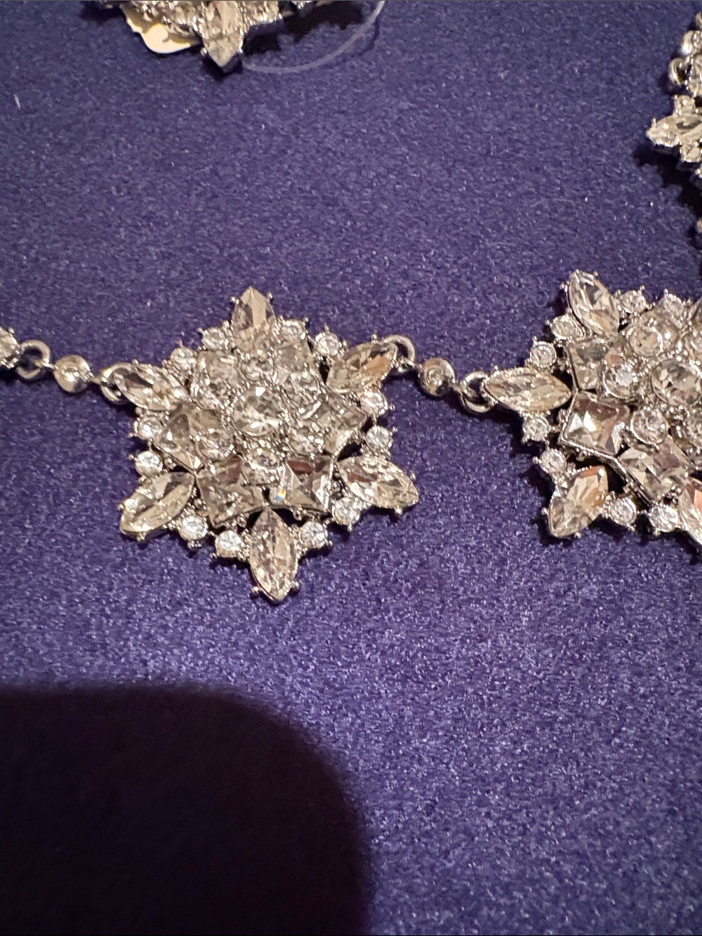 Talbots Silver Crystal Floral Statement Necklace and Brooch Set - Picture 2 of 4